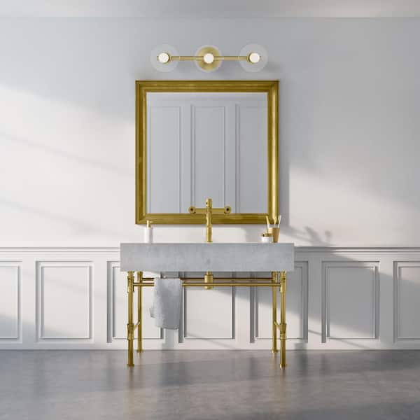 Designers Fountain - Litto 24 in. 3-Light Brushed Gold Retro Vanity Light with Clear Glass Shields