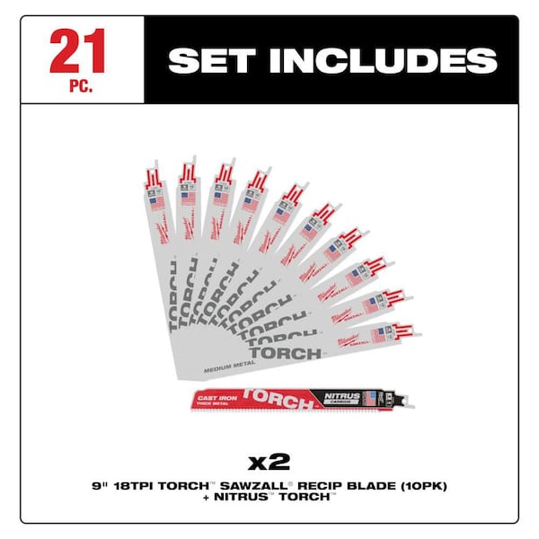 9 in. 18 TPI TORCH Medium Metal SAWZALL Reciprocating Saw Blades + NITRUS 2 PACK
