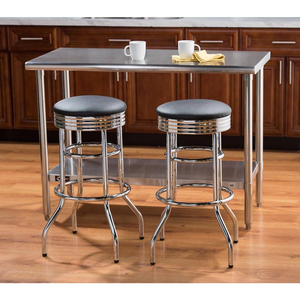 Black Faux Leather and Chrome Swivel Bar Stools, 30" Set