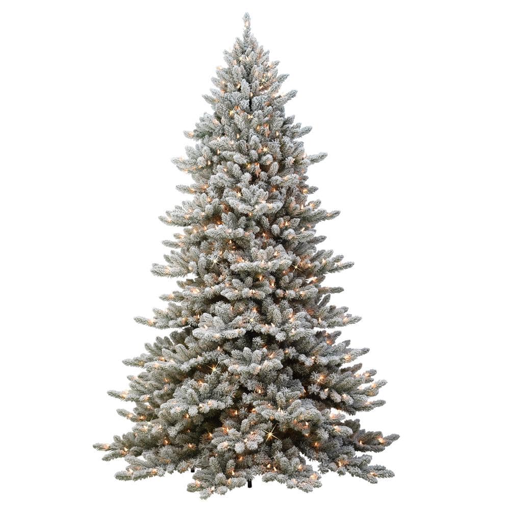 NEW! Puleo Intl. 7.5  ROYAL MAJESTIC Fraser Fir Flocked Green Tree with MEMORY TIPS and SURE-LIT POLE with 600 UL-Listed PRE-ATTACHED Lights