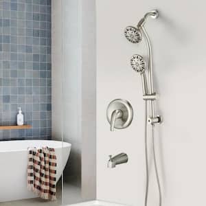 Single-Handle 7-Spray Settings Round Tub and Shower Faucet with Dual Shower Heads in Brushed Nickel (Valve Included)