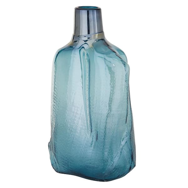 Litton Lane 16 in. Blue Handmade Blown Glass Decorative Vase