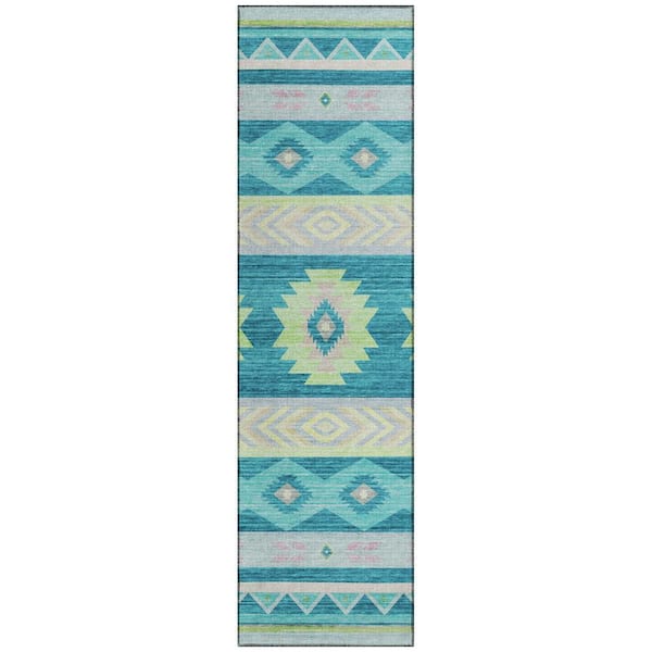 Sonora Blue 2 ft. 3 in. x 7 ft. 6 in. Geometric Indoor/Outdoor Area Rug