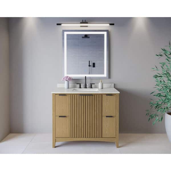 Palmilla 42 in. Single Freestanding Natural Oak Bath Vanity with Giotto Quartz Top