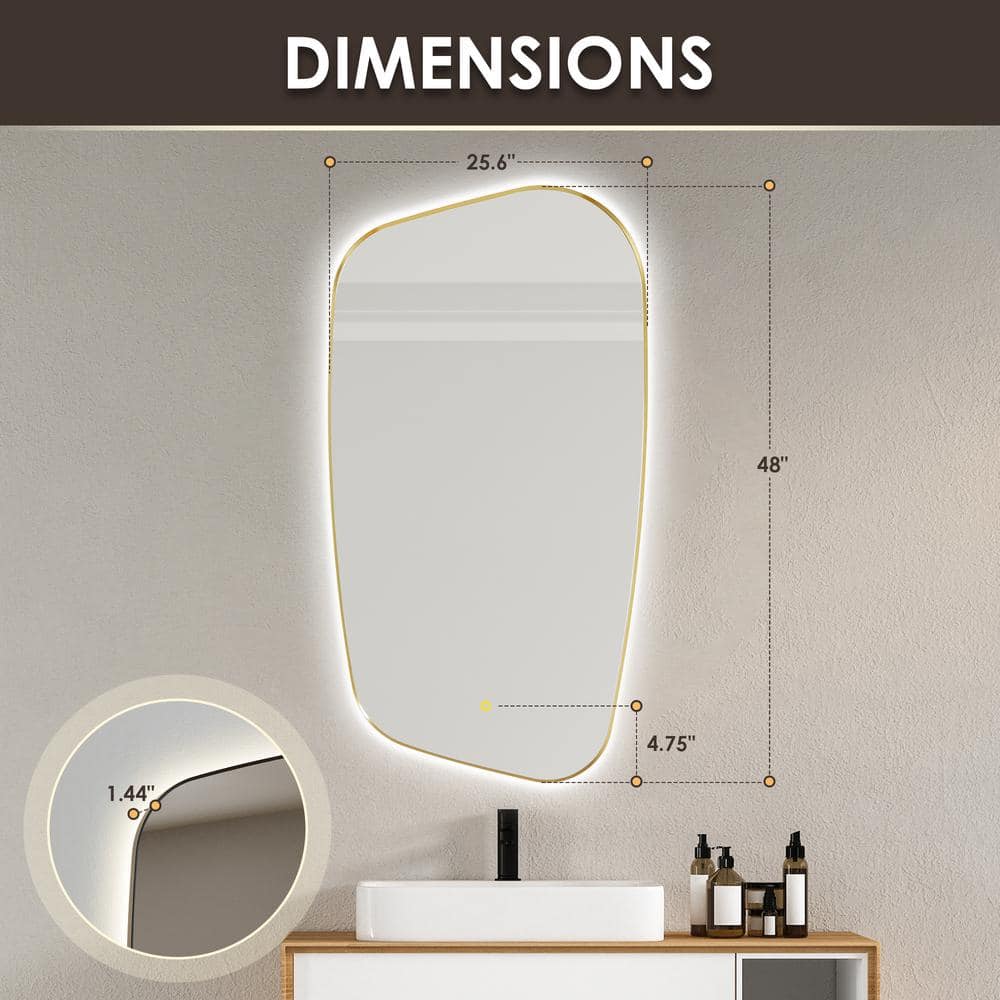 Florian 26" x 48" Gold Rectangular LED Vanity Mirror
