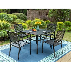 5-Piece Metal Patio Outdoor Dining Set with Square Table and Bull's Eye Pattern Dining Chairs