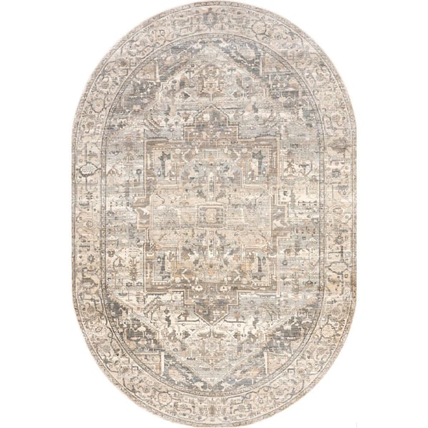 Ehtel Medallion Fringe Silver 4 ft. x 6 ft. Indoor Oval Rug