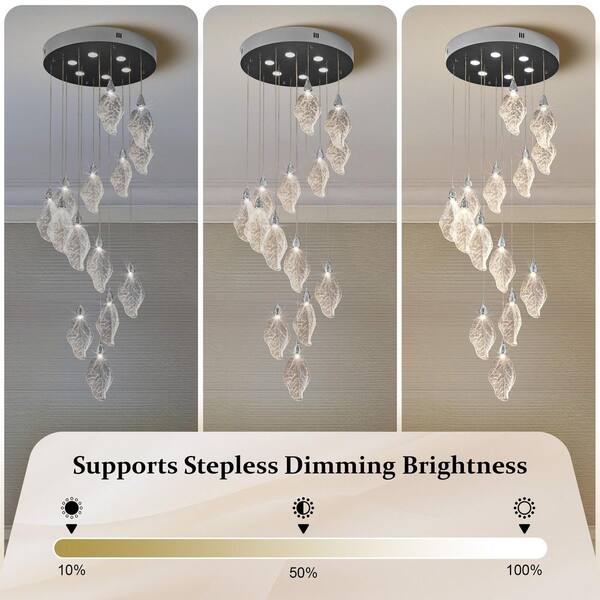 YUYI Modern 78 in. H 14Light Integrated LED Silver Crystal