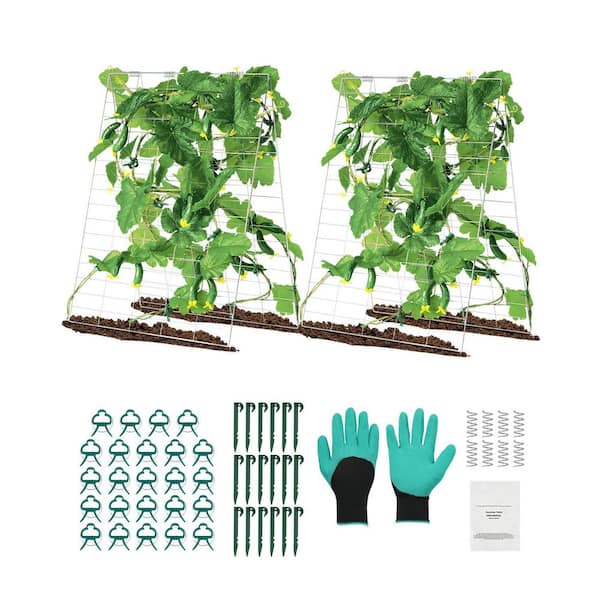 35 x 55 in. Foldable Cucumber Trellis Set, Metal Garden Support for Climbing Plants, Tomato, Squash, Raised Bed