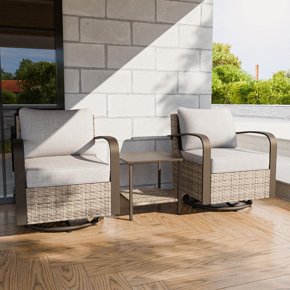 3-Piece Patio Wicker Conversation Set Bistro Set w/2 Rocking & Swivel Chair and 1 Side Table PE Rattan, Beige price history on PriceWatchPro