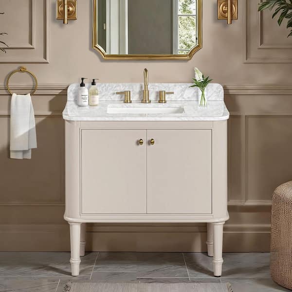 Collette 36 in. Single Sink Greige Bath Vanity with Carrara White Marble Top (Assembled)