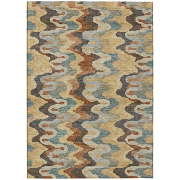 Chantille Machine Washable Indoor/Outdoor Abstract ACN2481 Gold 3 ft. x 5 ft. Area Rug