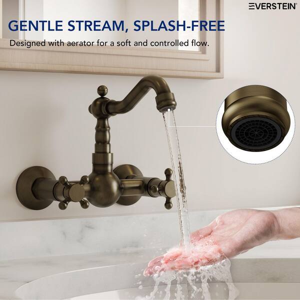EVERSTEIN Double Handle Wall Mounted Bathroom Faucet in Antique
