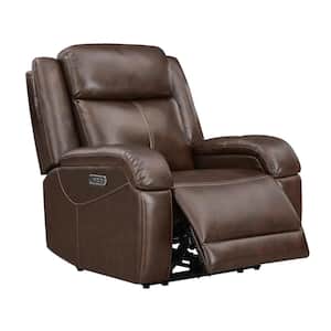 Auberon Dark Brown Genuine Leather Wall Hugger RV Power Recliner Chair with Adjustable Headrest and Charging Port