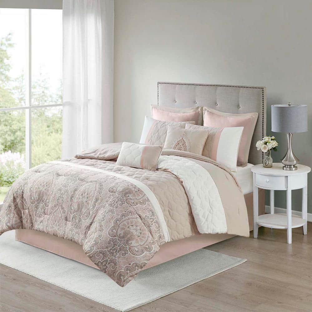 Blush Queen Microfiber 8-Piece Down Alternative Bedspread Set