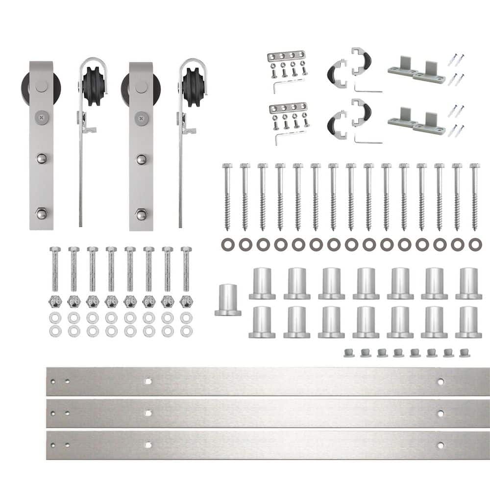 18 ft./216 in. Brushed Nickel Non-Bypass Sliding Barn Door Track and Hardware Kit for Double Doors price history on PriceWatchPro