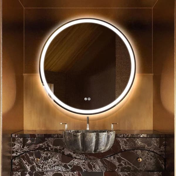 36 in. W x 36 in. H Round LED Anti-Fog Frameless Wall Mirror Bathroom Vanity Mirror With Front Light And Backlight