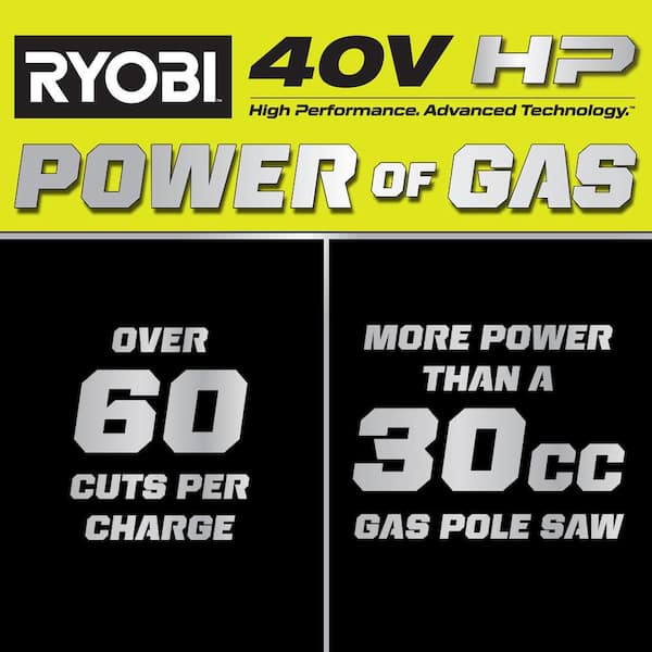 40V HP Brushless 10 in. Pole Saw with 24 oz. Biodegradable Chain Oil, 2.0 Ah Battery, & Charger