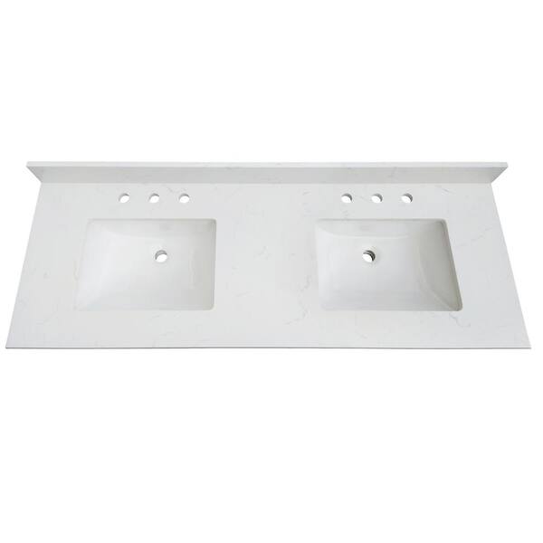 H Quartz Vanity Top In Carrara White, Quartz Vanity Tops With Sink