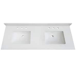 73 in. W x 22 in D Quartz White Rectangular Double Sink Vanity Top in Carrara Marble