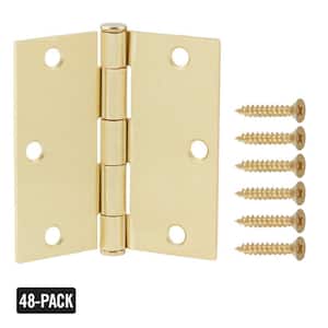 3-1/2 in. Square Corner Satin Brass Door Hinge Value Pack (48-Pack)