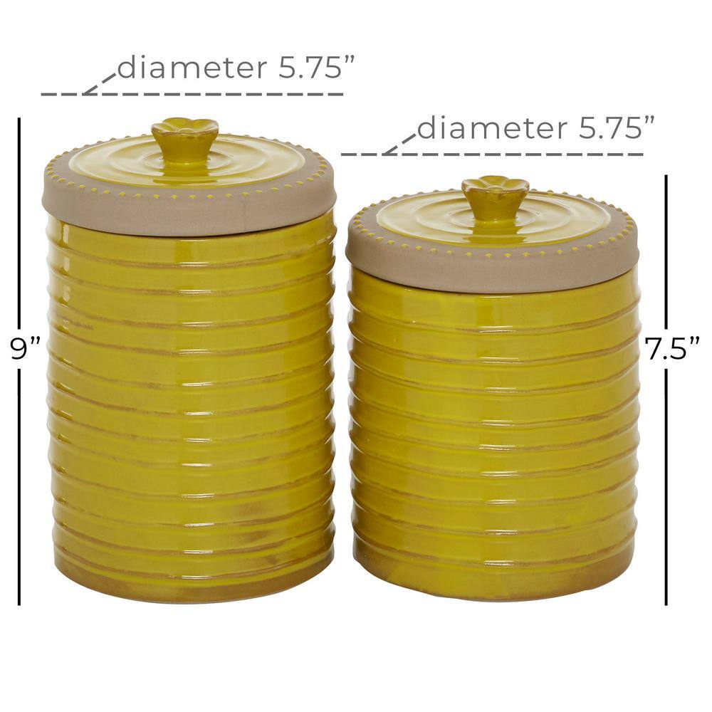 Yellow Ceramic Farmhouse Canister Set with Grooves