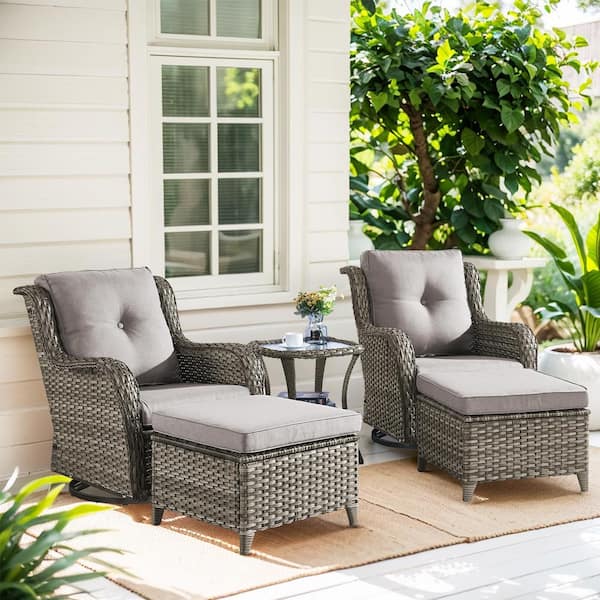 Gymojoy Carolina Gray 5-Piece Wicker Patio Conversation Set with Gray Cushions