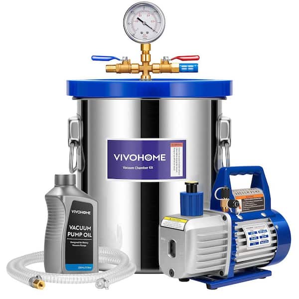 VIVOHOME 5 Gal. Stainless Steel Vacuum Chamber with 1/4 HP Single Stage Pump and Oil