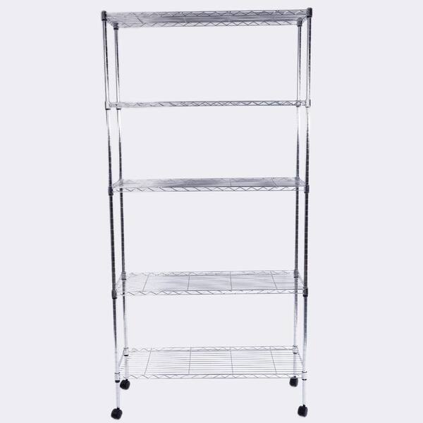 Muscle rack 5 tier wire shelving unit with hooks in best sale silver