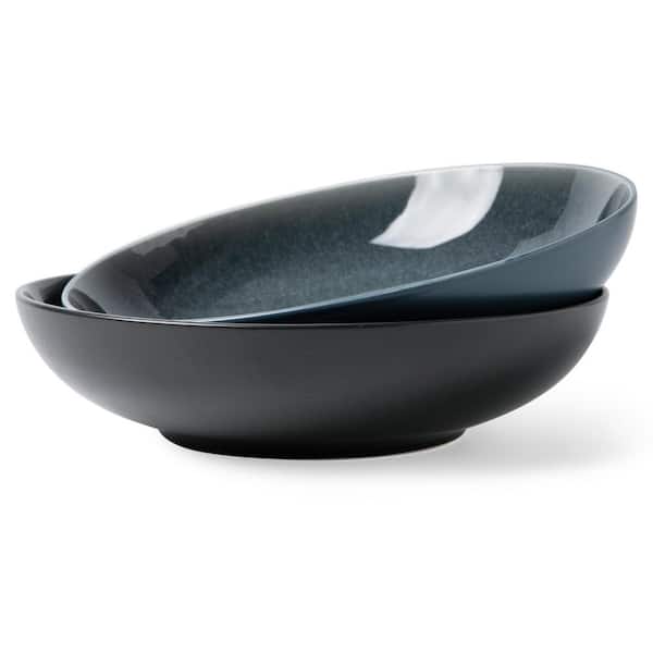 Unbranded 38 fl. oz. Blue Ceramic Bowls (Set of 2) Dishwasher and Microwave Safe