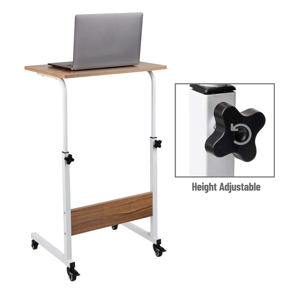 Adjustable Brown Particle Board Mobile Laptop Desk with Keyboard Tray