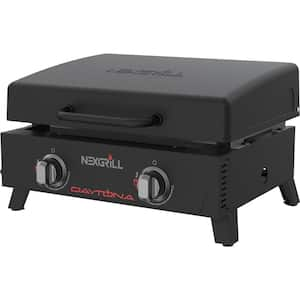 Daytona 2 Burner Griddle Portable Propane Gas Grill in Black with PVC Cover