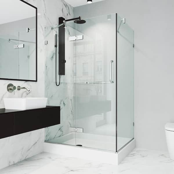 VIGO Monteray 36 in. L x 48 in. W x 79 in. H Frameless Pivot Rectangle Shower Enclosure Kit in Chrome with Clear Glass