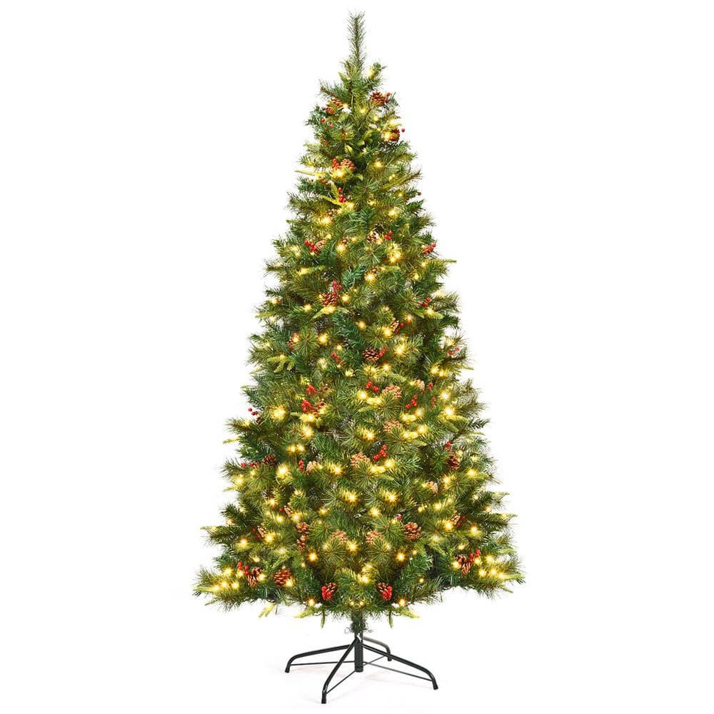 Costway 7 ft. PreLit Hinged Artificial Christmas Tree with 350 LED Lights GHM0467 The Home Depot