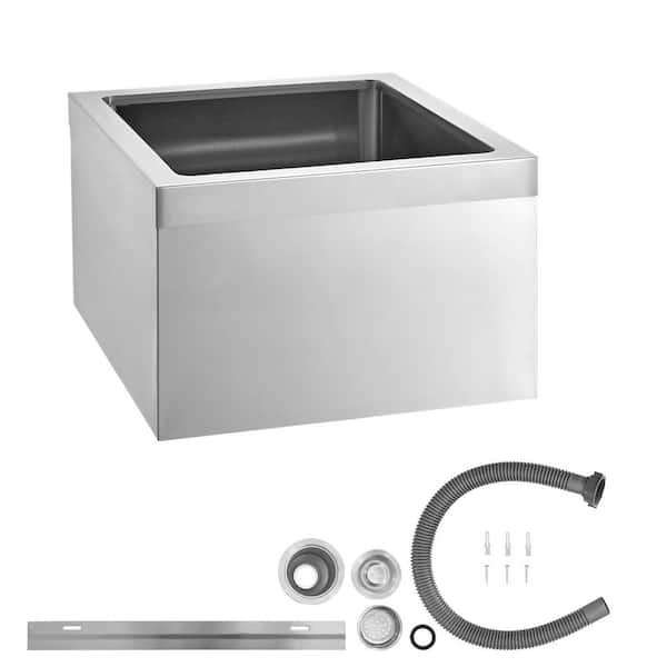 9 Gal. Floor Mount Mop Sink, 22.05 in. D x 18.97 in. W, Stainless Steel with Wall Mount Bracket & 3-in-1 Filter
