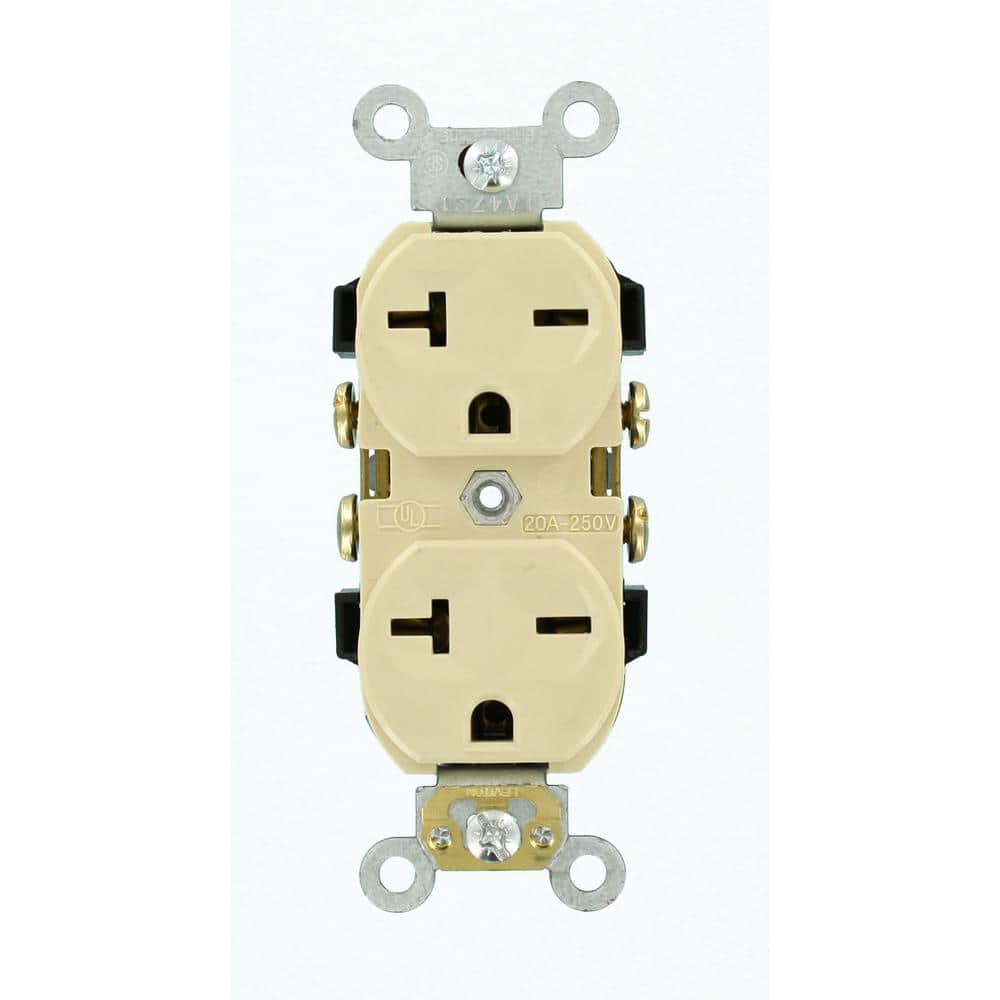 Leviton 20 Amp 250 V NEMA 6-20R Duplex Outlet/Receptacle, Ivory (1-Pack)  5822-I 5822-I - The Home Depot, image size:1000x1000