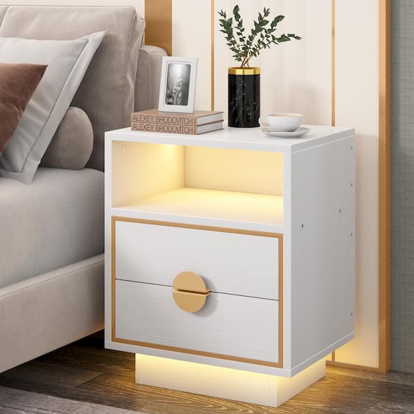 Fenley 1-Drawer Gold Nightstand Modern Bedside Table End Side Table for  Bedroom 15.7 in. D x 19.7 in. W x 25.59 in. H