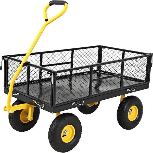 900 lb. Heavy-Duty Steel Garden Cart with Removable Sides, 10 in. Pneumatic Tires, 180° Handle, Yellow and Black