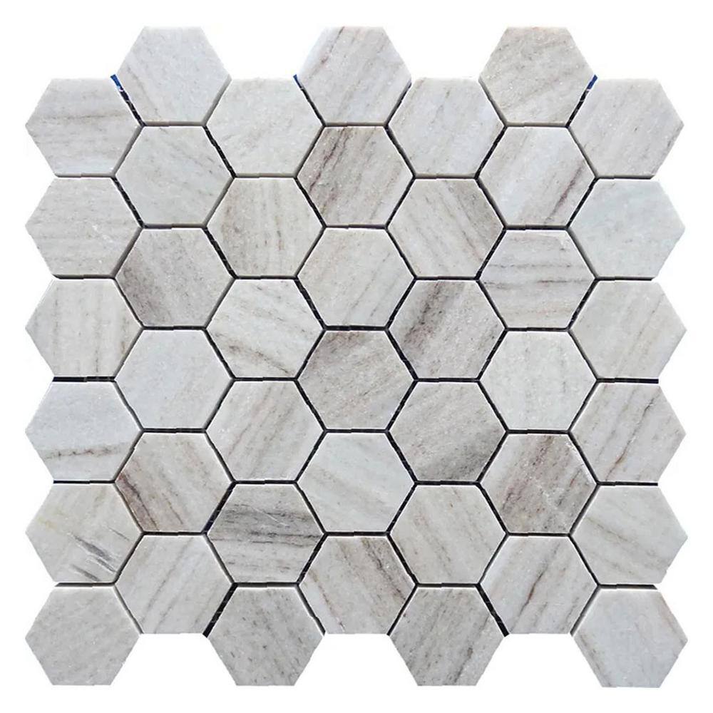 Mirage 4 in. x 5 in. Honed Soft White with Beige Marble Mosaic Hexagon Wall and Floor Tile Sample price history on PriceWatchPro