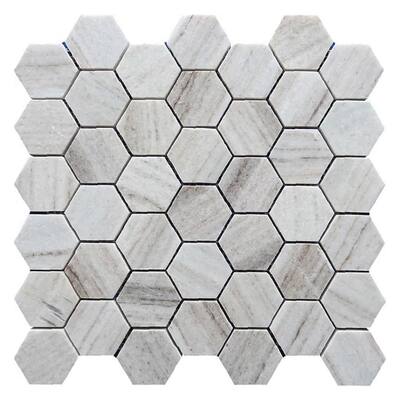 Mirage 12 in. x 12 in. Honed Soft White with Beige Marble Mosaic Hexagon Wall and Floor Tile (4.83 sq ft/case)-5 Pack