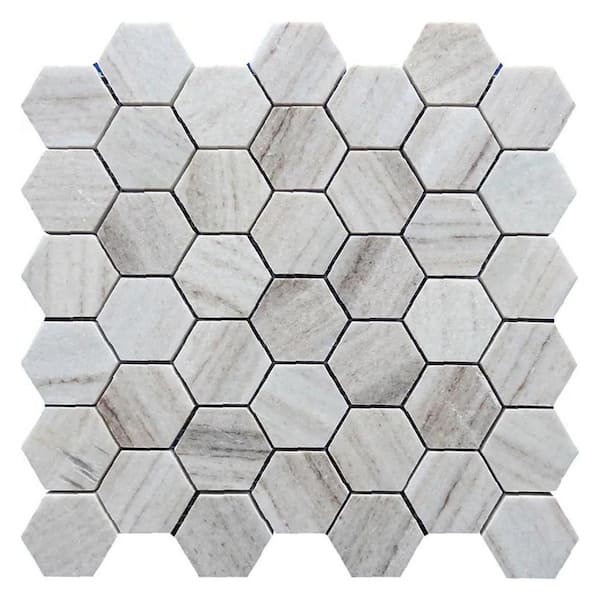 Apollo Tile Glacier White and Gray 12-in x 12-in Multi-finish Glass Honeycomb Patterned Floor and Wall Tile (4.83-sq. ft/ Carton)