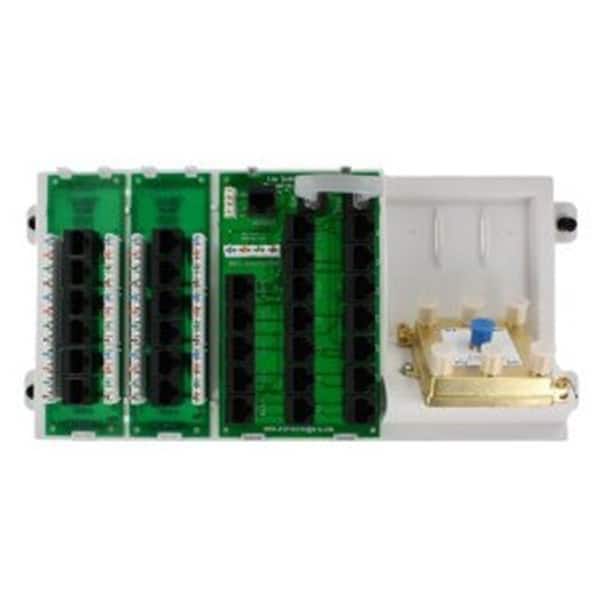 Leviton Structured Media Distribution Panel with 12-Mod RJ-45 Outputs 110 IDC Input and 2-Cat5e V&D ExpansionBoards