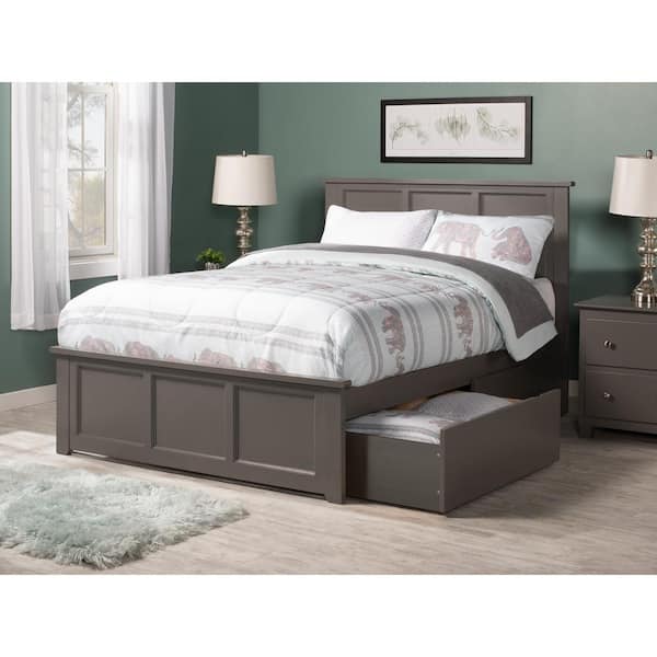 AFI Madison Grey Full Solid Wood Storage Platform Bed with Matching Foot Board with 2 Bed Drawers