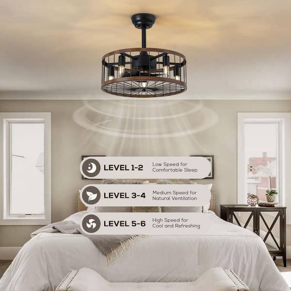 20 in. Indoor Industrial Black Caged Chandelier Ceiling Fan with No Bulb Included with Remote Included