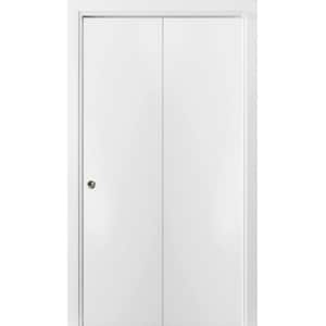 0010 36 in. x 96 in. Flush Solid Wood White Finished Wood Bifold Door with Hardware