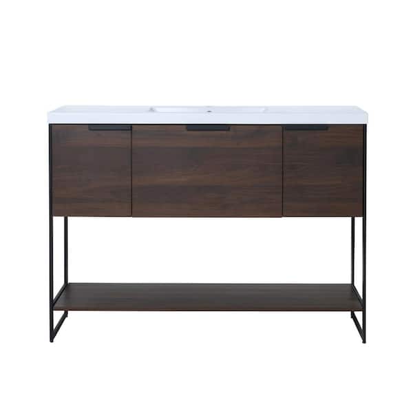 WELLFOR 48 in. W x 18-1/8 in. D x 34-1/4 in. H Bath Vanity in Light Brown with White Resin Top
