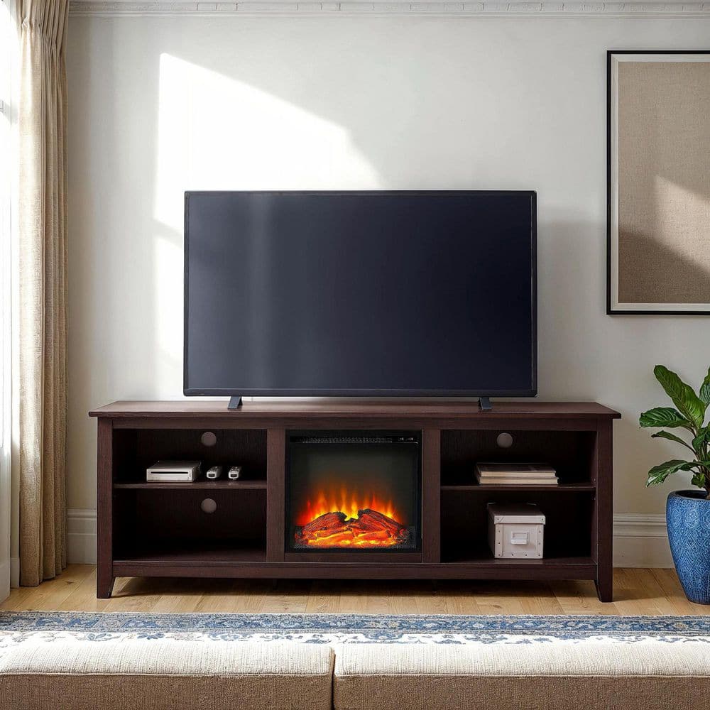 Espresso 70" MDF Fireplace TV Stand with Storage