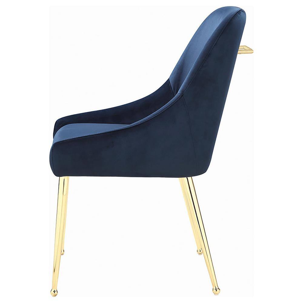 Dark Ink Blue Velvet Upholstered Side Chair with Brass Legs