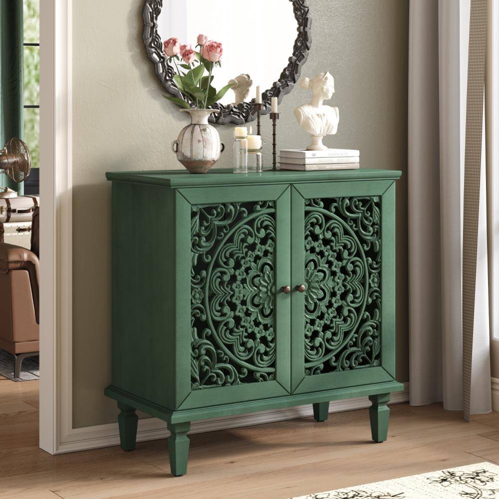 Vintage Floral Accent Cabinet – 2 Doors, Adjustable Shelf, Solid Wood Legs, Antique Green price history on PriceWatchPro