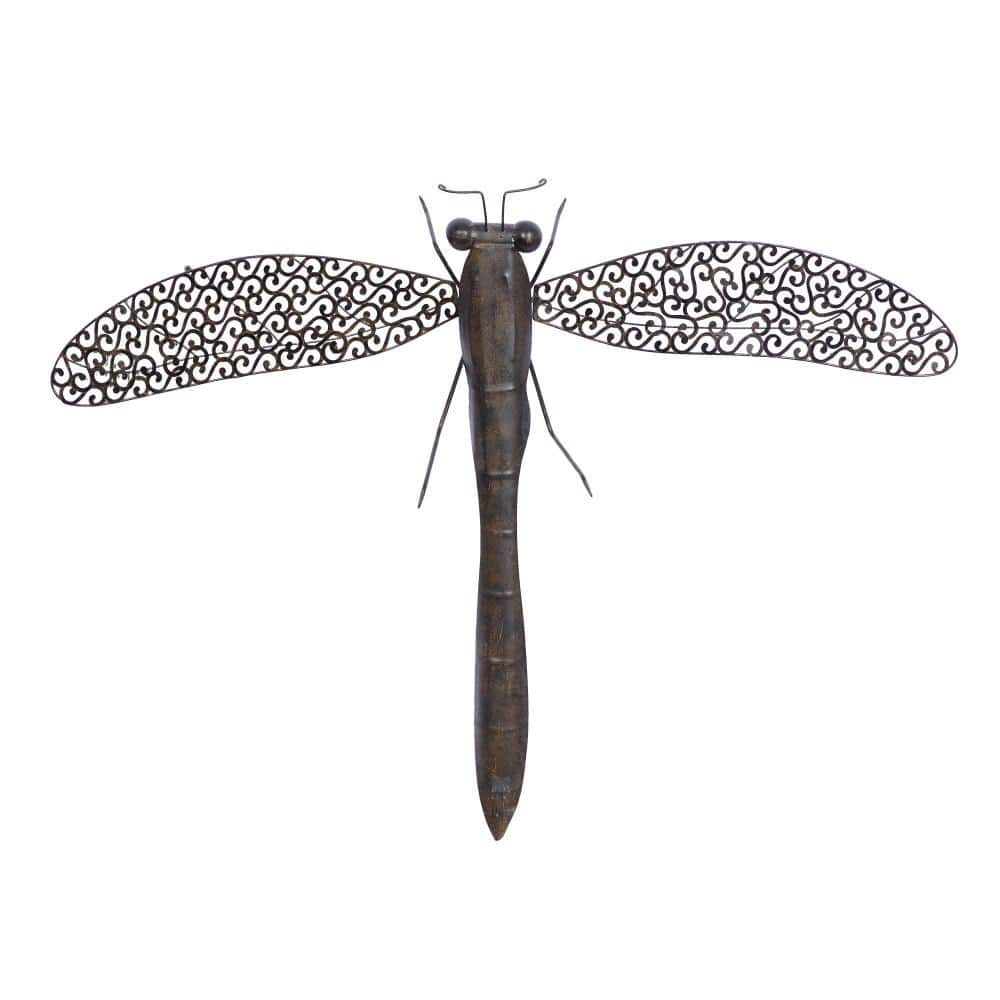Brown Metal Dragonfly Wall Sculpture with Filigree Wings